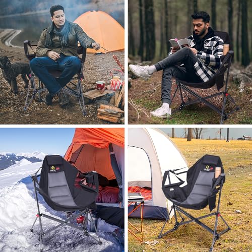 Nice C Heated Hammock Camping Chair, Swing Chair, Folding Rocking Chair, Camping Chair, High Back with Stand, Cup Holder, Side Pocket, Heavy Duty 10000mAh Power Bank Included(Set of 1)