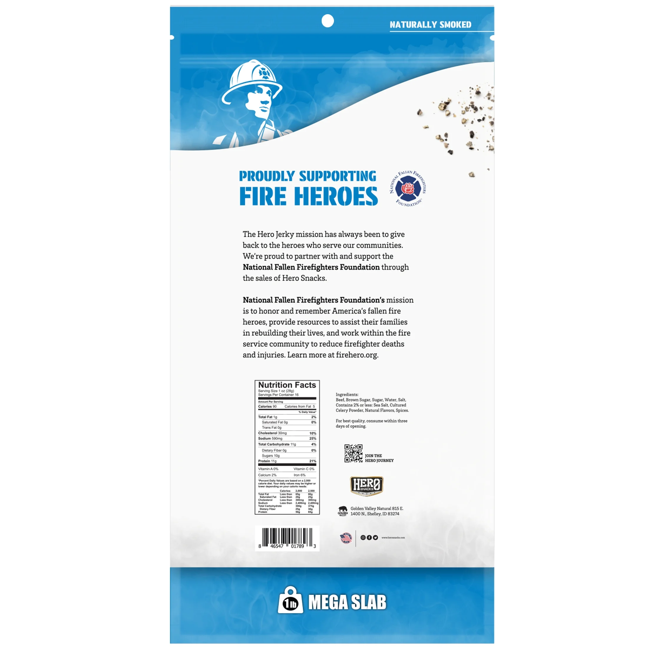 Hero Jerky Classic Mega Beef Jerky Slab – Naturally Smoked, Gluten-Free, Tender & Tasty Beef Jerky, High Protein Snacks 1 Pound