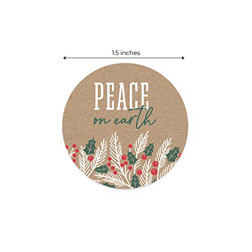Brown Kraft Holiday Pine Stickers / 500 Classic Christmas Stickers / 6 Alternating Rustic Winter Holiday Labels / 1.5
