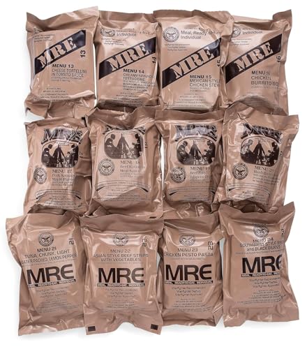U.S. Meals Ready to Eat (Variety Pack of 12) – Nutritional Emergency Food Rations 2025 or Better - Freeze Dried Food w/Flameless Heater, Entree,& More - MRE Kit for Emergency Survival, Hunting, & More