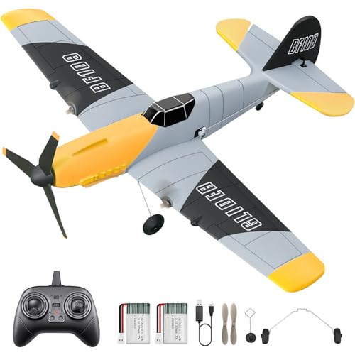 HAWK'S WORK 3 Channel RC Plane BF-109, Remote Control Airplane Ready to Fly, 2.4GHz 6-axis Gyro Stabilizer, Easy to Fly for Kids & Beginners