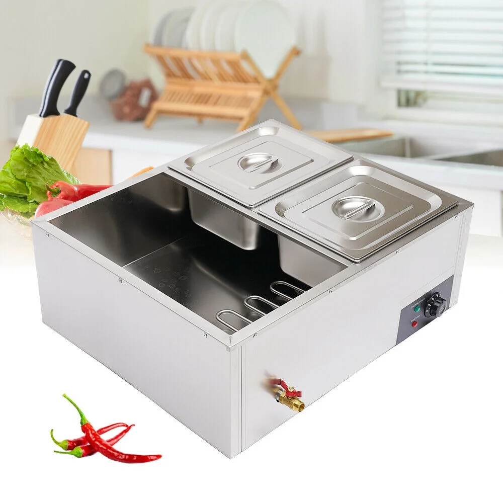 CNCEST Commercial Electric Bain Marie Commercial Food Warmer Buffet Steam Table Steamer Countertop