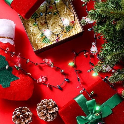 Remuuly 12 Pcs Christmas Light Necklace Xmas Glow Bulbs, Christmas Light up Jewelry LED Mini Bulbs LED Necklace for Kids Girl Ugly Party Favors Birthday Xmas (Fresh)