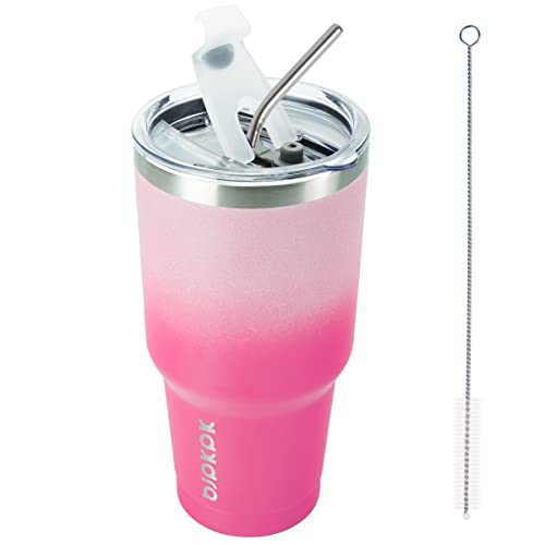 BJPKPK Insulated Tumbler 20 oz Stainless Steel Coffee Travel Thermal Cup With lids And Straws,Light Pink