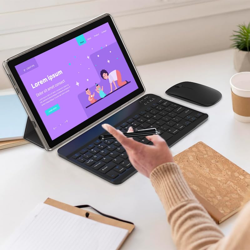 Android 14 Tablet 2 in 1 Tablets 10 Inch Tablet with Keyboard Mouse Case Protective Stylus 10.1