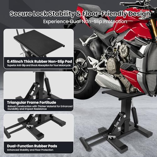 Motorcycle Jack Lift Stand 400 lbs Capacity, Heavy Duty Steel Hydraulic Dirt Bike Stand Lift with Adjustable Height Hoist Table for for Pit Bikes ATVs Maintenance, Motorbike Repair Accessories Tools