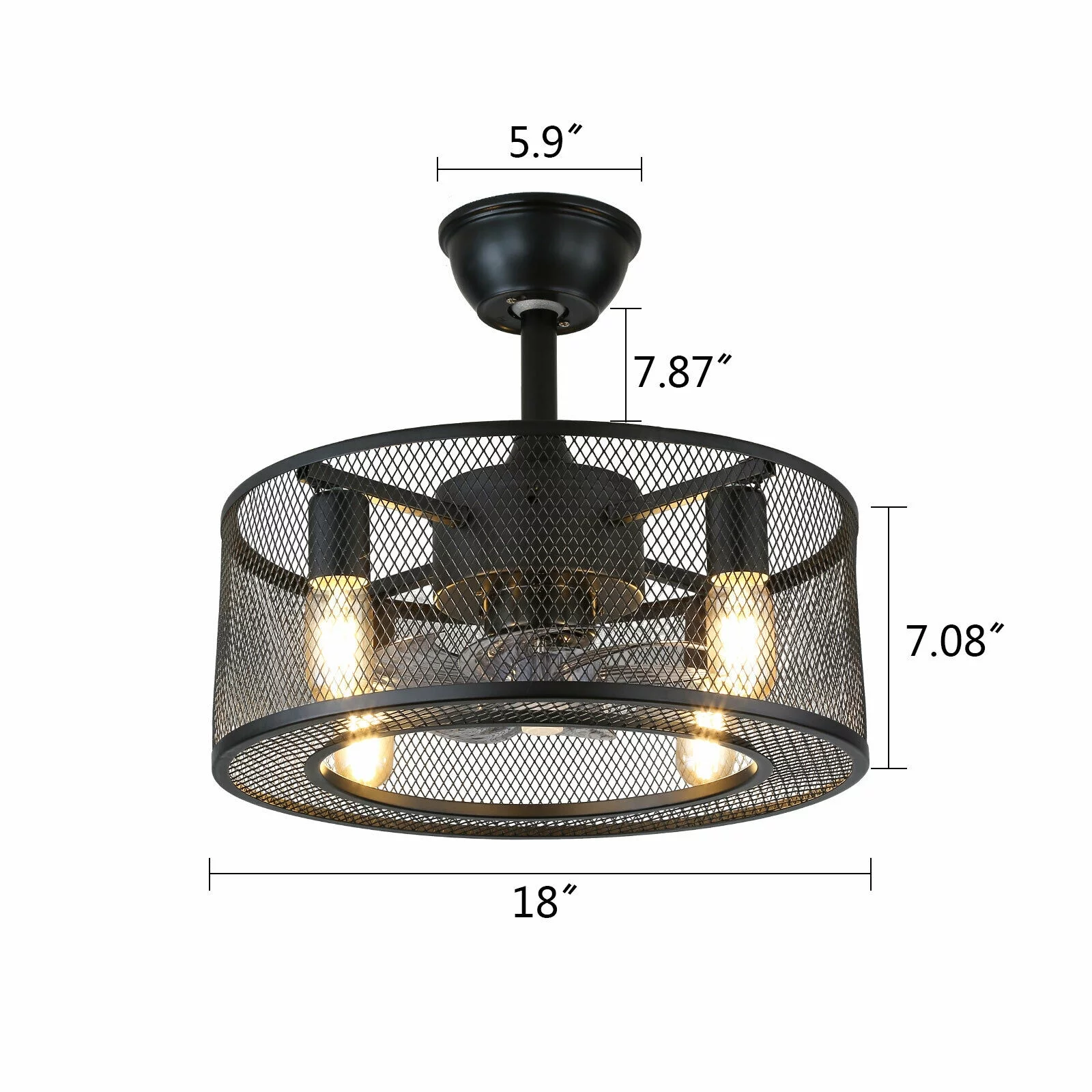 CNCEST Ceiling Fan Light 18In Caged 3 Speeds Industrial Ceiling Fan Lights with Remote