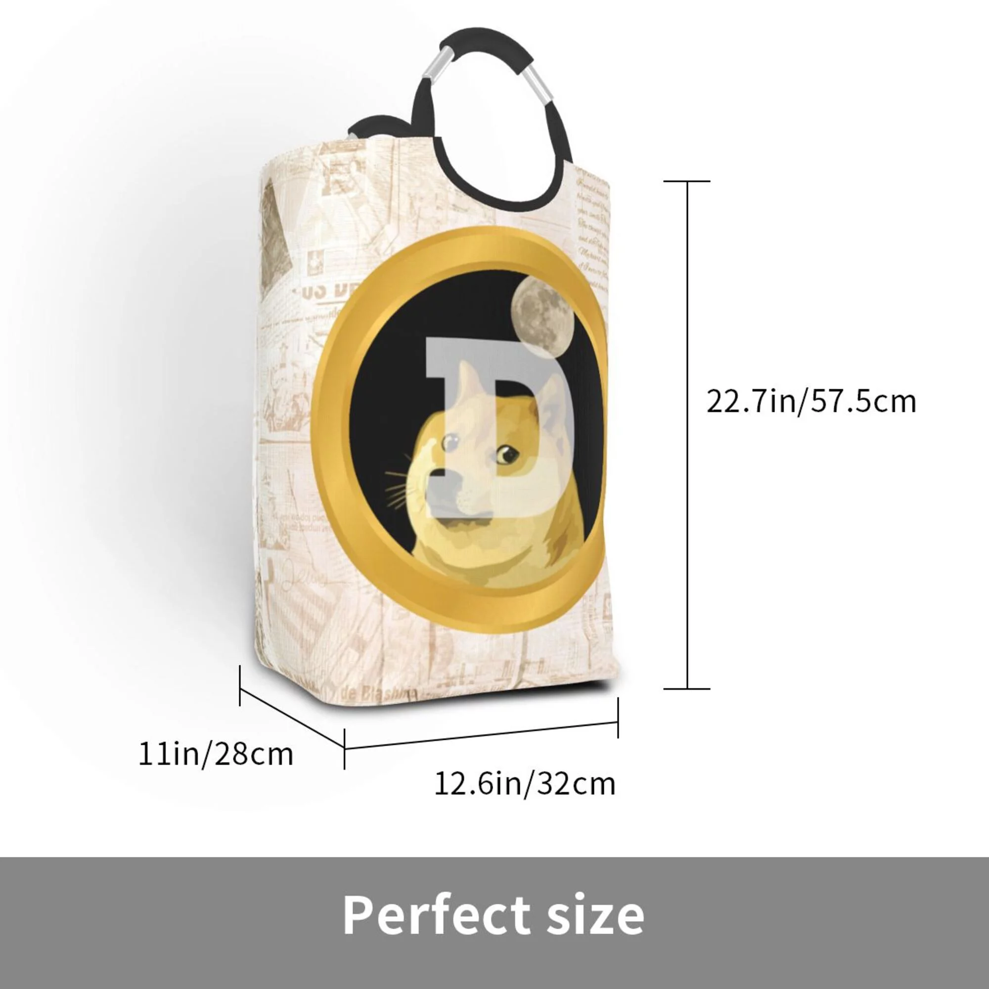 TEQUAN 50L Large Rectangular Laundry Hamper with Aluminum Handles, Cryptocurrency Doge Coin Prints Waterproof Foldable Dirty Clothes Basket