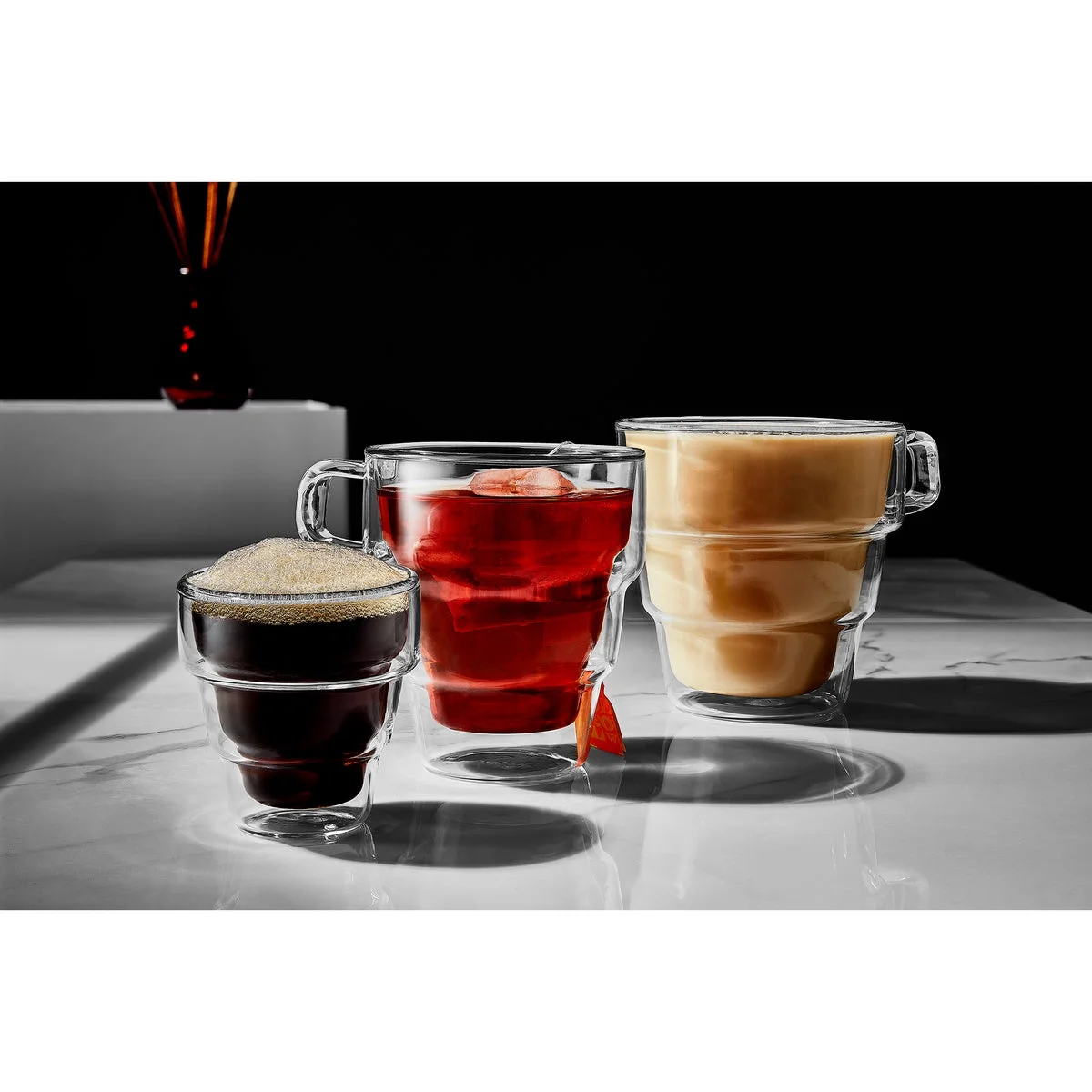 JoyJolt Palo Double Wall Tiered Glass Coffee Mugs, 15.5 oz (Set of 2)