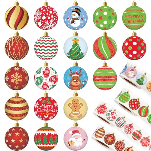 2000 Pcs Christmas Ornament Roll Stickers, 20 Designs Cartoon Christmas Envelope Seals Sticker, 1.2