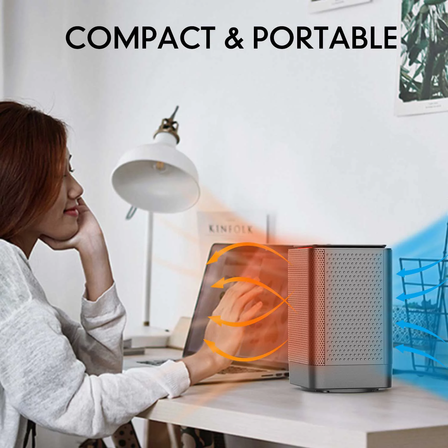 KLOUDIC 950W Portable Ceramic Heater with 45° Oscillation, Black