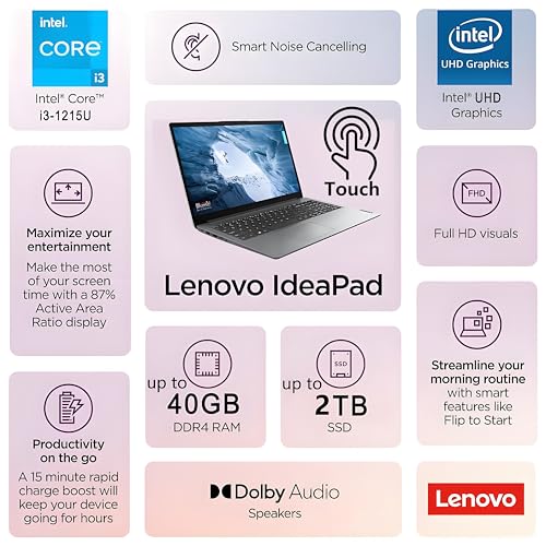 Lenovo Ideapad Touchscreen Laptop Computer for Home Business Student, 15.6