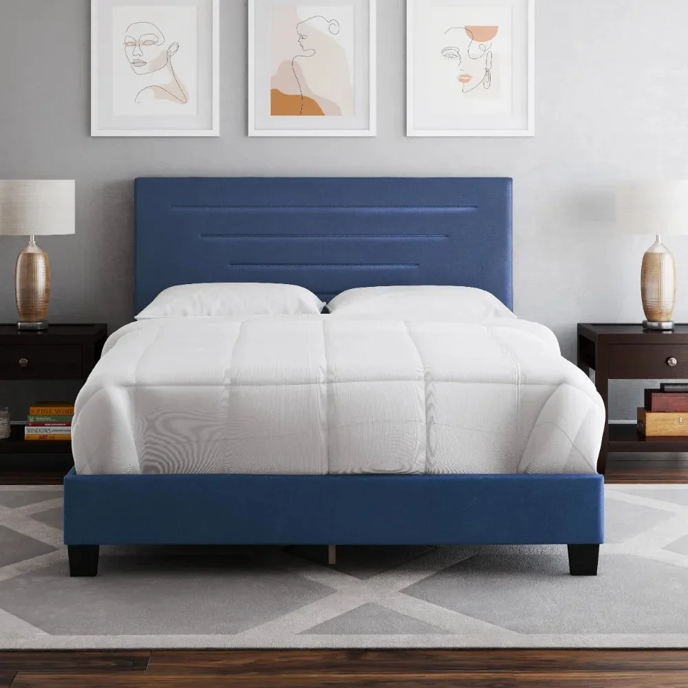 Luxembourg Upholstered Faux Leather Platform Bed, Full, Blue  Bedroom Set  Bedroom Furniture  Bed Frame Queen