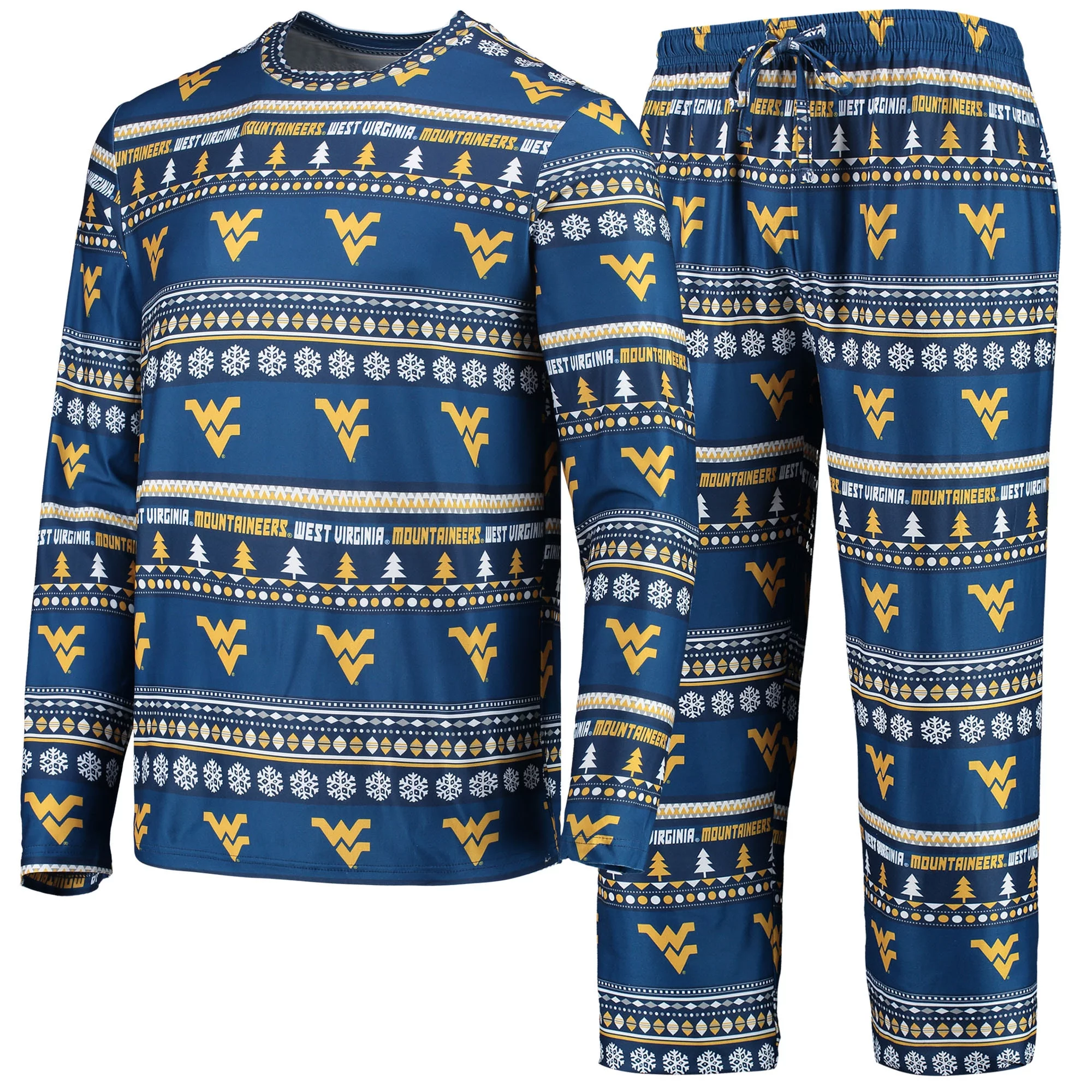 Men's Concepts Sport Navy West Virginia Mountaineers Ugly Sweater Long Sleeve T-Shirt and Pants Sleep Set