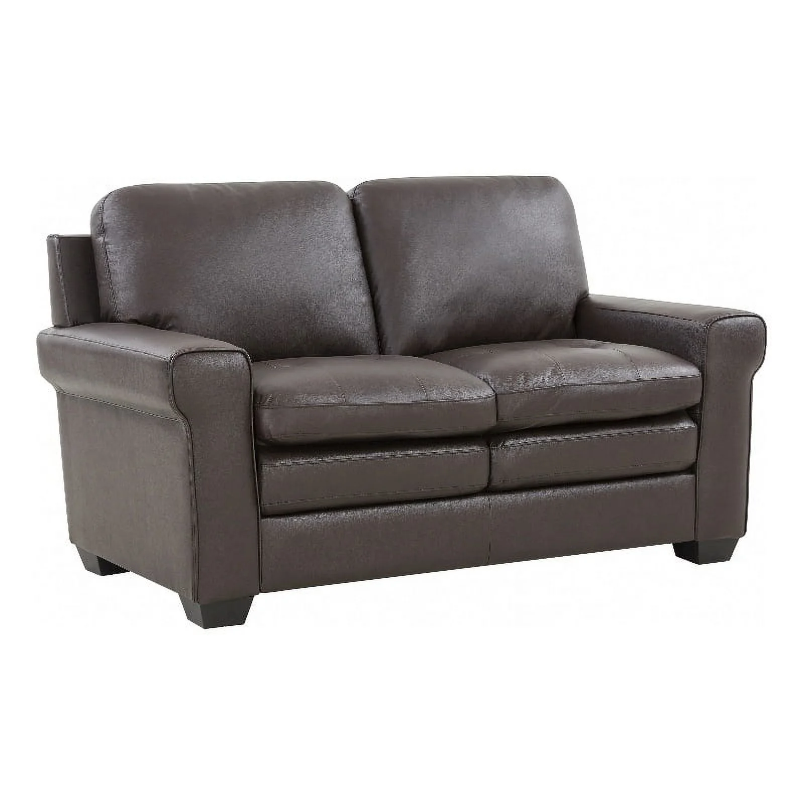 Pemberly Row Contemporary Top Grain Leather Loveseat in Brown