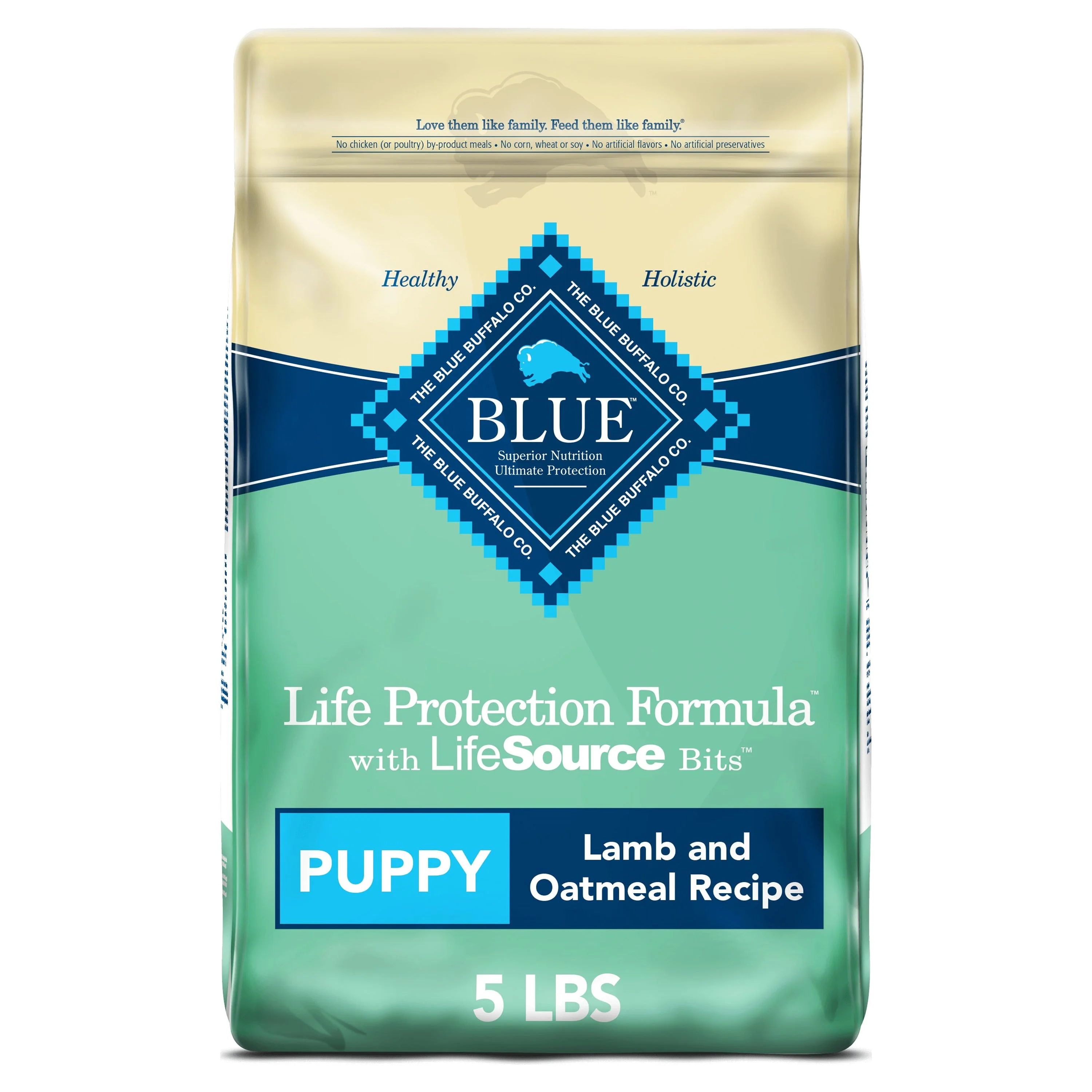 Blue Buffalo Life Protection Formula Lamb and Oatmeal Dry Dog Food for Puppies, Whole Grain, 5 lb. Bag