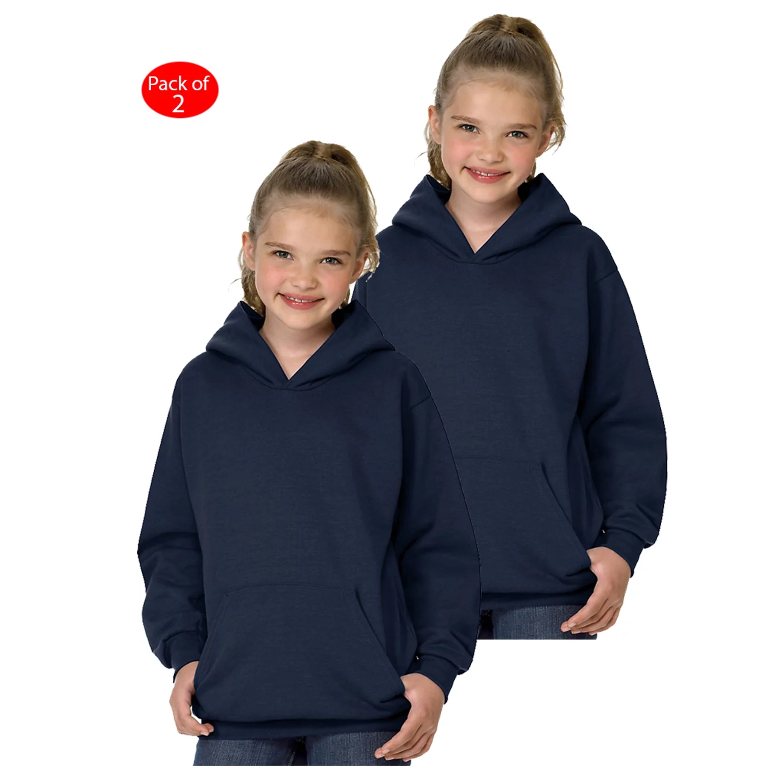 Hanes Youth ComfortBlend; Eco Smart; Pullover Hoodie, Color: Navy, Size: XL --- PACK OF 2 (Boys - Original Company Packing)
