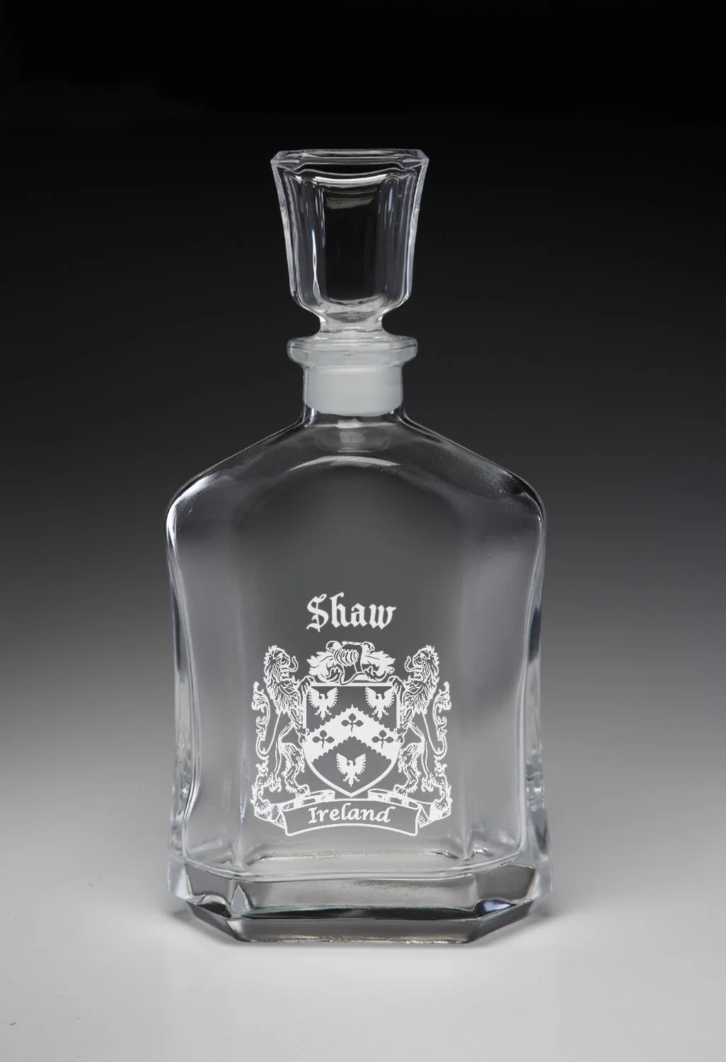 Shaw Irish Coat of Arms Whiskey Decanter (Sand Etched)