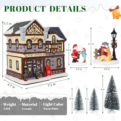 Yinns Ceramic Christmas Houses, Xmas Village Houses with Warm LED Light Christmas Village Houses Ornamnet Home Decorations