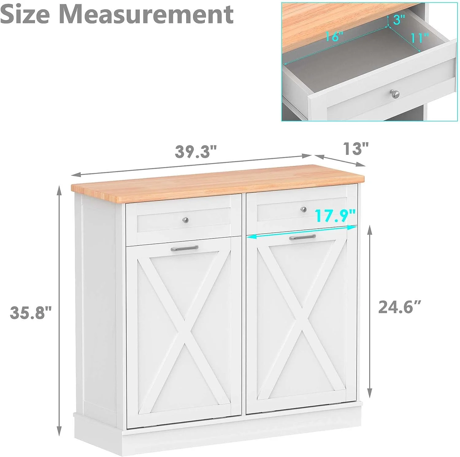 Double Tilt Out Trash Cabinet 20 Gallon Wooden Free Standing Laundry Sorter Cabinet, White