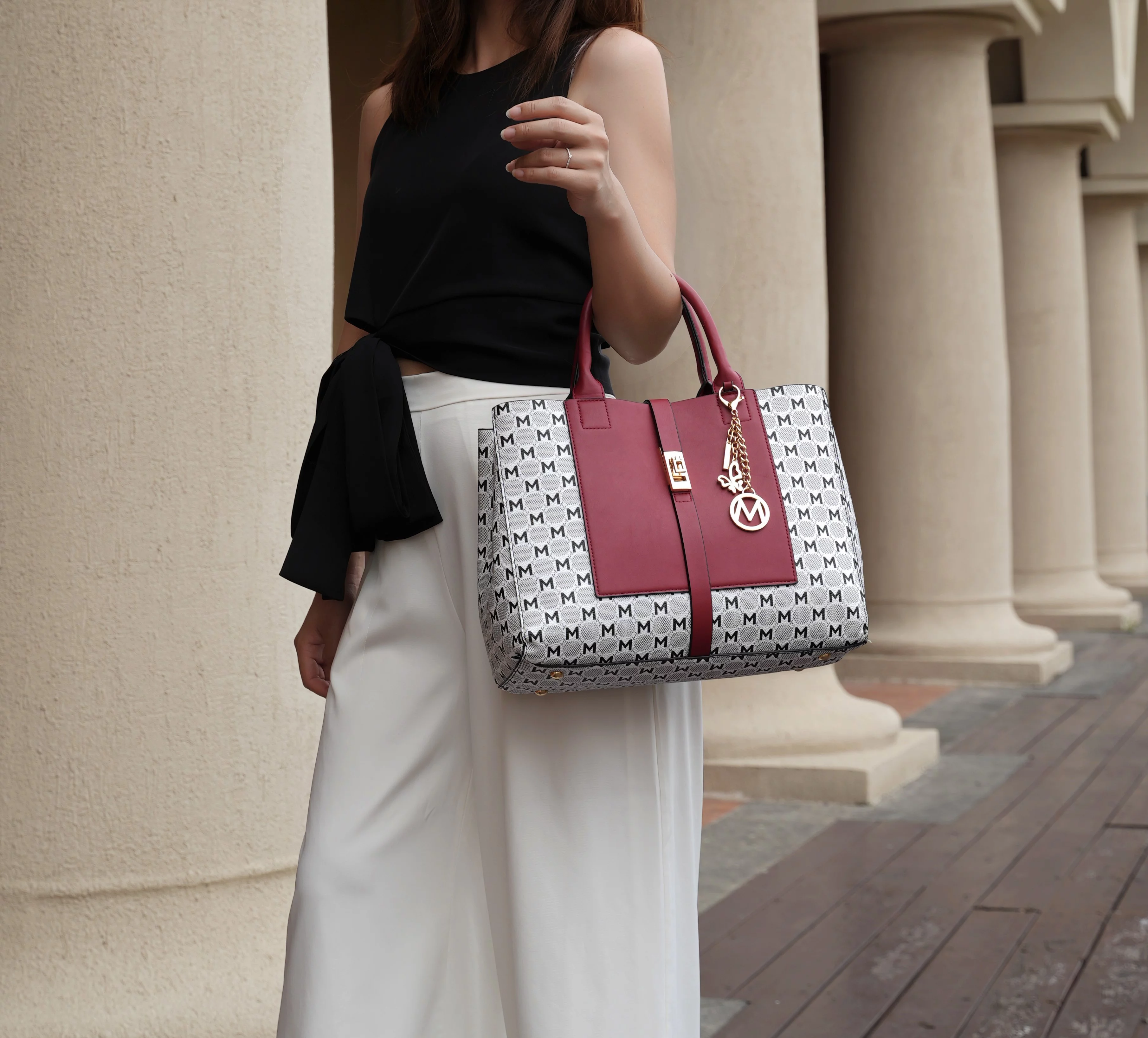 MKF Collection Yuliana Circular M emblem Print Satchel Handbag with Wallet by Mia K - 2 pieces