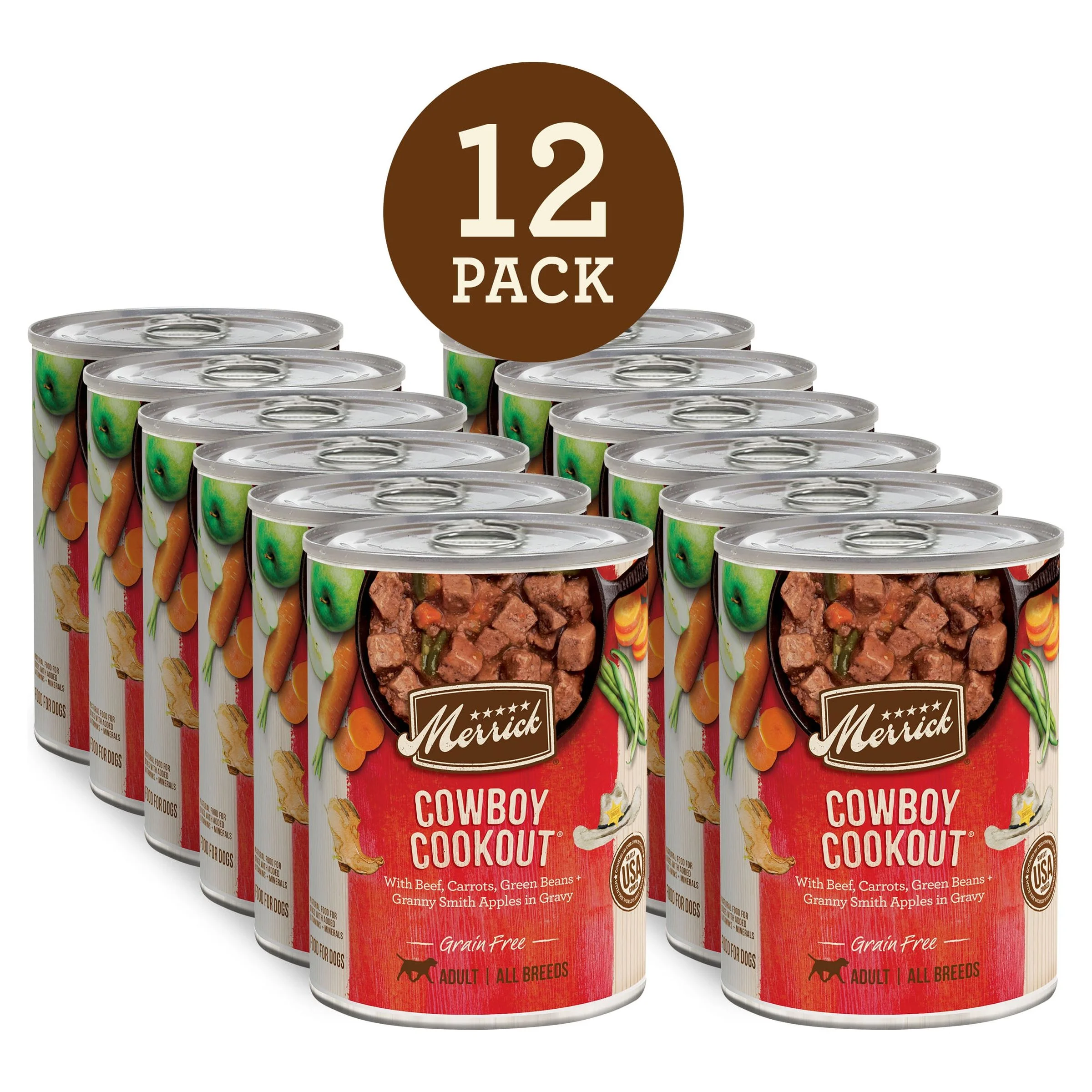 (12 Pack) Merrick Grain Free Wet Dog Food, Cowboy Cookout Canned Dog Food, 12.7 oz Cans