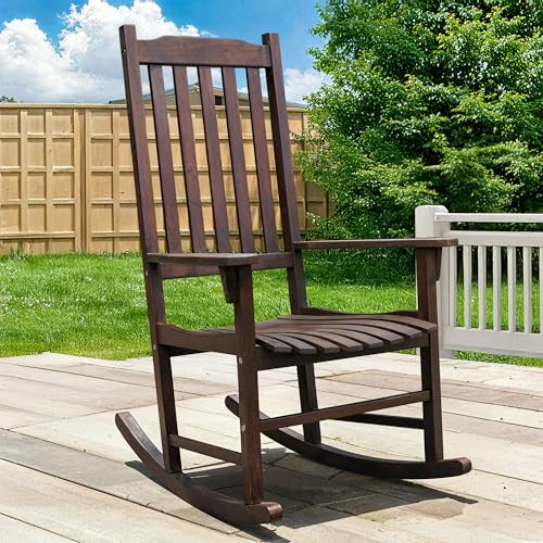 Tranquillo Oasis Wooden Rocking Chair for Patio, Porch, or Indoor Use – Classic Acacia Wood Rocker with Sturdy Frame, Comfortable Slatted Seat, Smooth Rocking Motion – Farmhouse Outdoor Chair