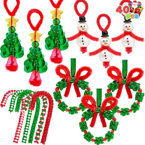 JOYIN Christmas Beaded Ornament Craft, Make Up to 40 Hanging Ornaments of Snowman, Christmas Tree, Candy Canes, and Wreaths for DIY Craft, Xmas Gift Holiday Party, Indoor Decoration（Age 14+）