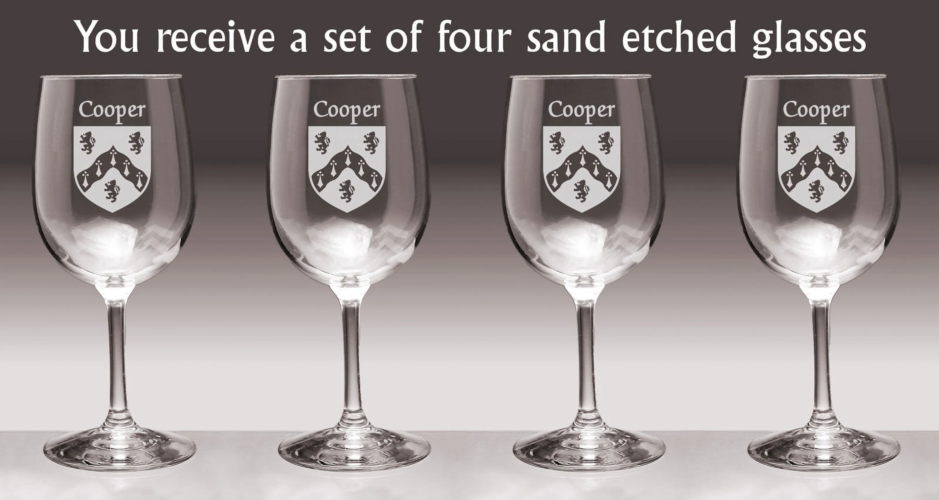Cooper Irish Coat of Arms Wine Glasses - Set of 4 (Sand Etched)