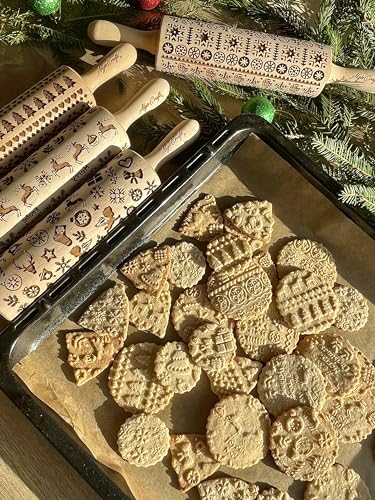 CHRISTMAS GIFTS EMBOSSING ROLLING PIN laser engraved with Christmas symbols CHRISTMAS GINGERBREAD COOKIES