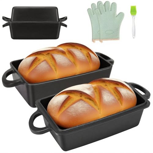 Cast Iron Loaf Pan with Lid | 9×5 Inch Bread Baking Pan | Even Heat Distribution for Perfect Homemade Bread, Cake, Meatloaf | Durable 2 Piece Set for Baking Enthusiasts Black