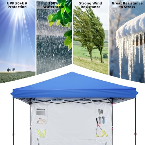 Blue 10x10 FT Pop Up Canopy Tent with 1 Sidewall, Heavy Duty Canopy for Outdoor, Commercial Instant Gazebos, for Party, Patio, by Kendane.