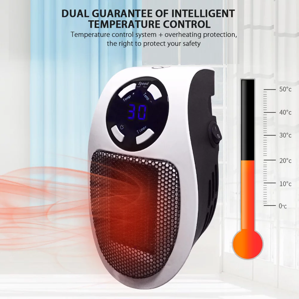 Ponyta 500W Space Heater Wall Outlet Electric Plug- in Space Heater with Adjustable Thermostat & Timer & LED Display