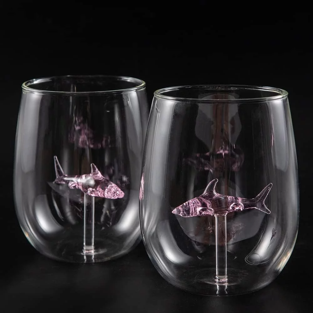 Evomosa 10oz Wine Glasses Red Wine Glasses Whiskey Glasses With Shark Drinking Glasses Clear Wine Cups, Set of 2