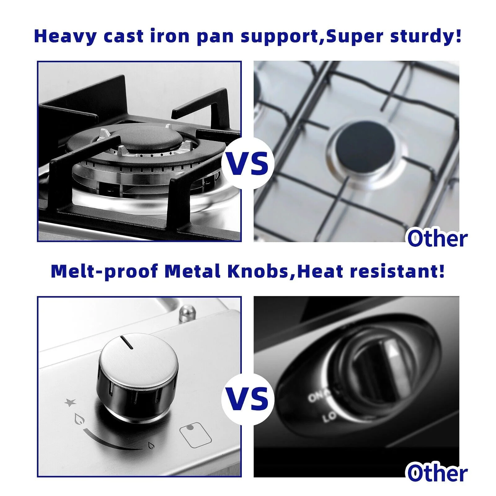 2-Burners 12inch Gas Cooktop Stainless Steel NG/LPG Convertible Built-in Burner Cooktop