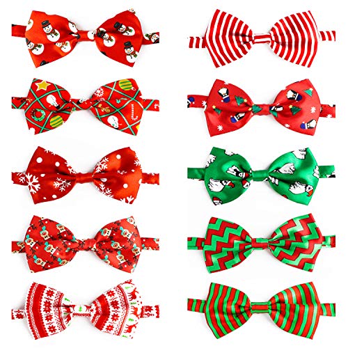 Segarty Puppy Bow Ties, 10 PCS Dog Bowtie Collar Bulk Holiday Cat Collar Grooming Bows for Pet Photography Festival Party Neck Wear Gift, Cute and Plaid Patterned