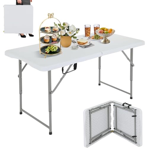 Folding Table 6Ft, Portable Party Tables for Outdoor/Indoor, Heavy Duty Foldable Table 6 Ft Long, No Need Assembly Fold-in-Half Plastic Resin Tables for Banquet, Event, Camping, Black