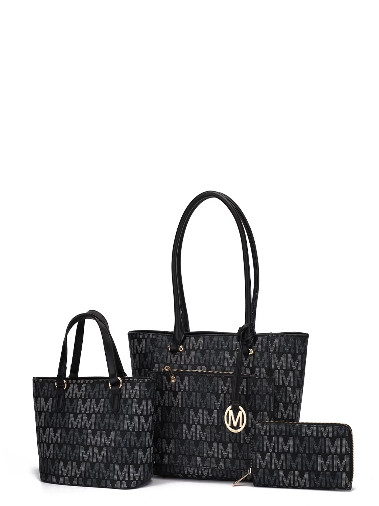 MKF Collection Women’s Lady Tote, Mini Tote and Wallet Handbag Set, 3-Piece, Black