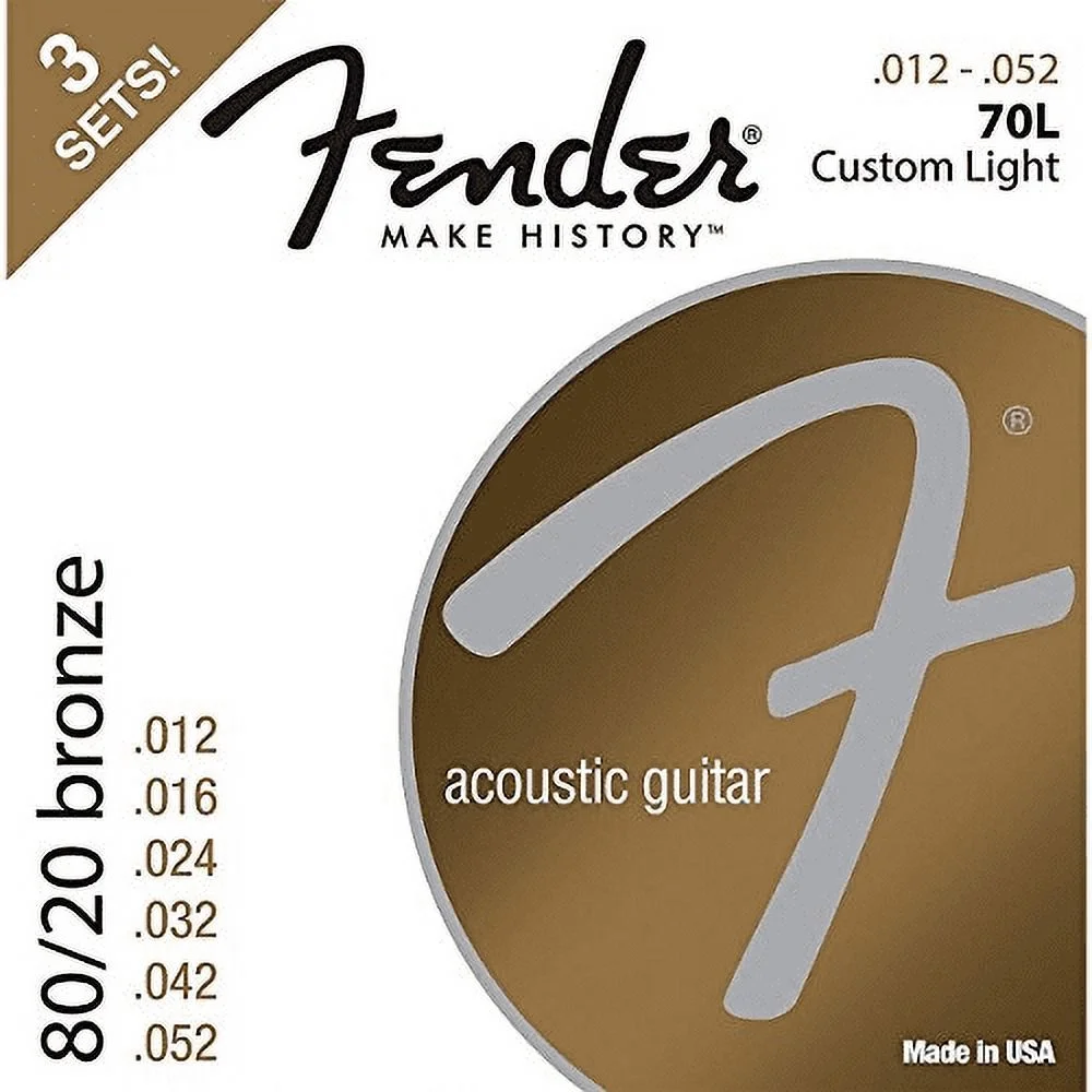 Fender 80/20 Bronze Light Gauge Acoustic Guitar Strings 12-52 Ball End 3 Pack
