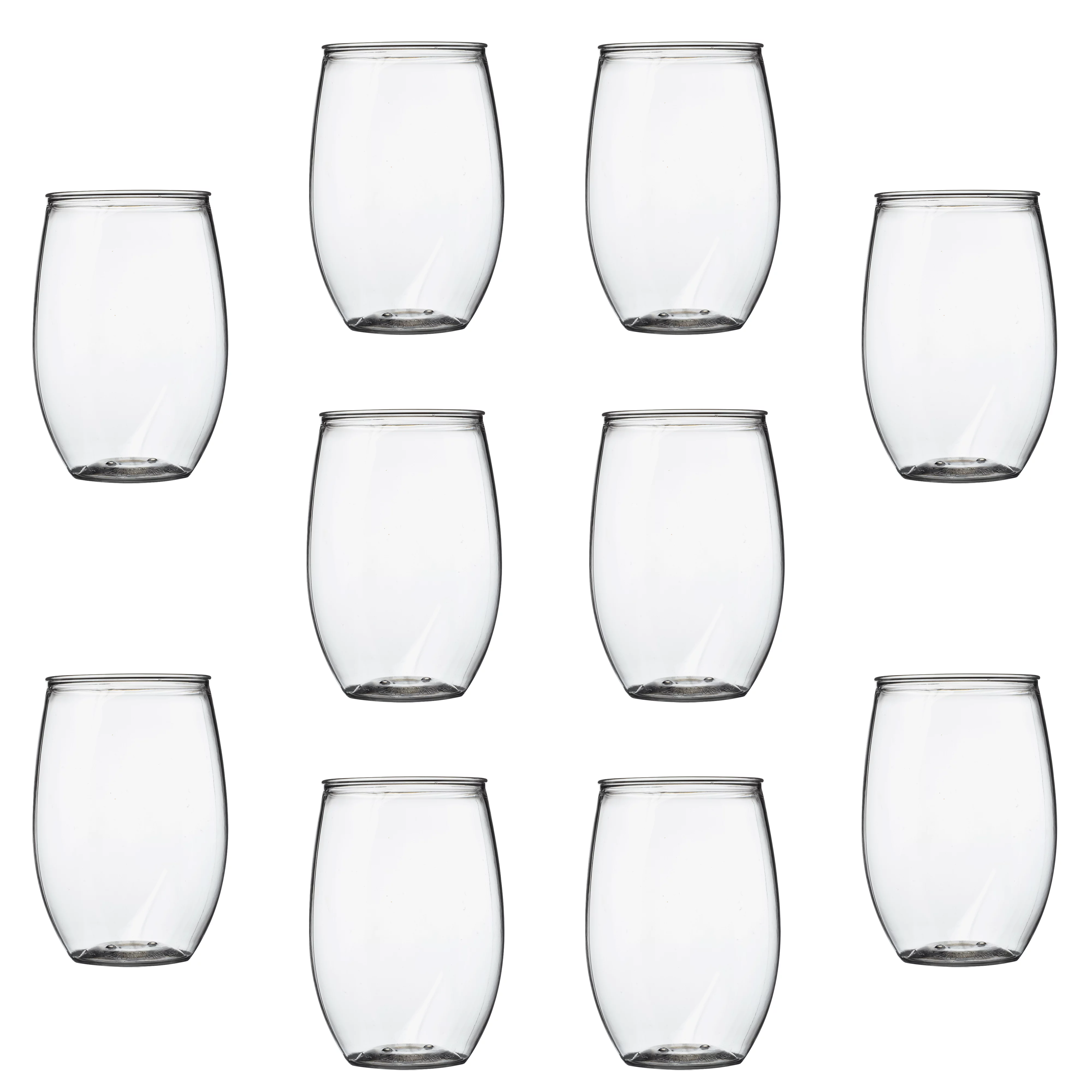 Plastic Stemless Wine Glasses 16 oz. Set of 10, Bulk Pack - BPA Free, Great for Outdoor Lounges, Poolside, Parties and Other Events - Clear