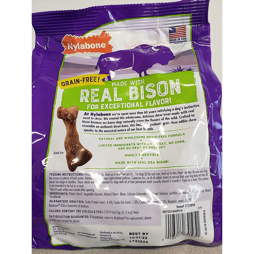 Dog Chew Grain Free Edible With Real Bison Highly Digestible No Corn No Meat By- Product (40 Chew)