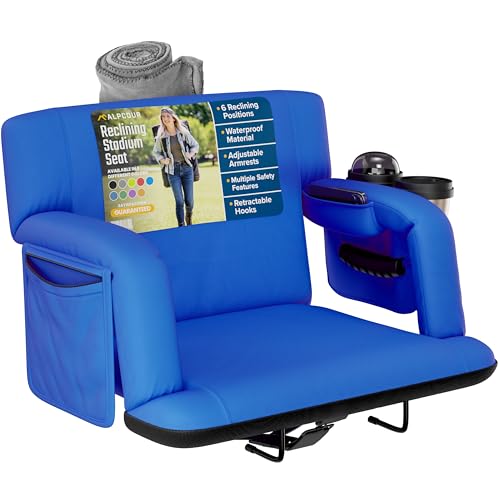Reclining Stadium Seats for Bleachers with Back Support – Wide Bleacher Chair Cushion, Armrests, Large Pockets, and Multiple Safety Features – Best Stadium Seat Chairs for Camping, Kayak Backs & More