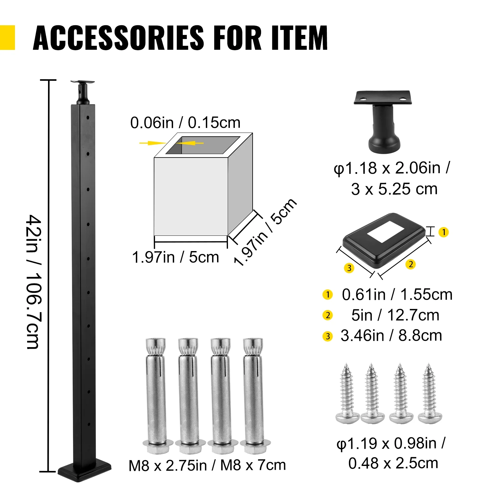 BENTISM Cable Railing Post Deck Railing 42x2x2