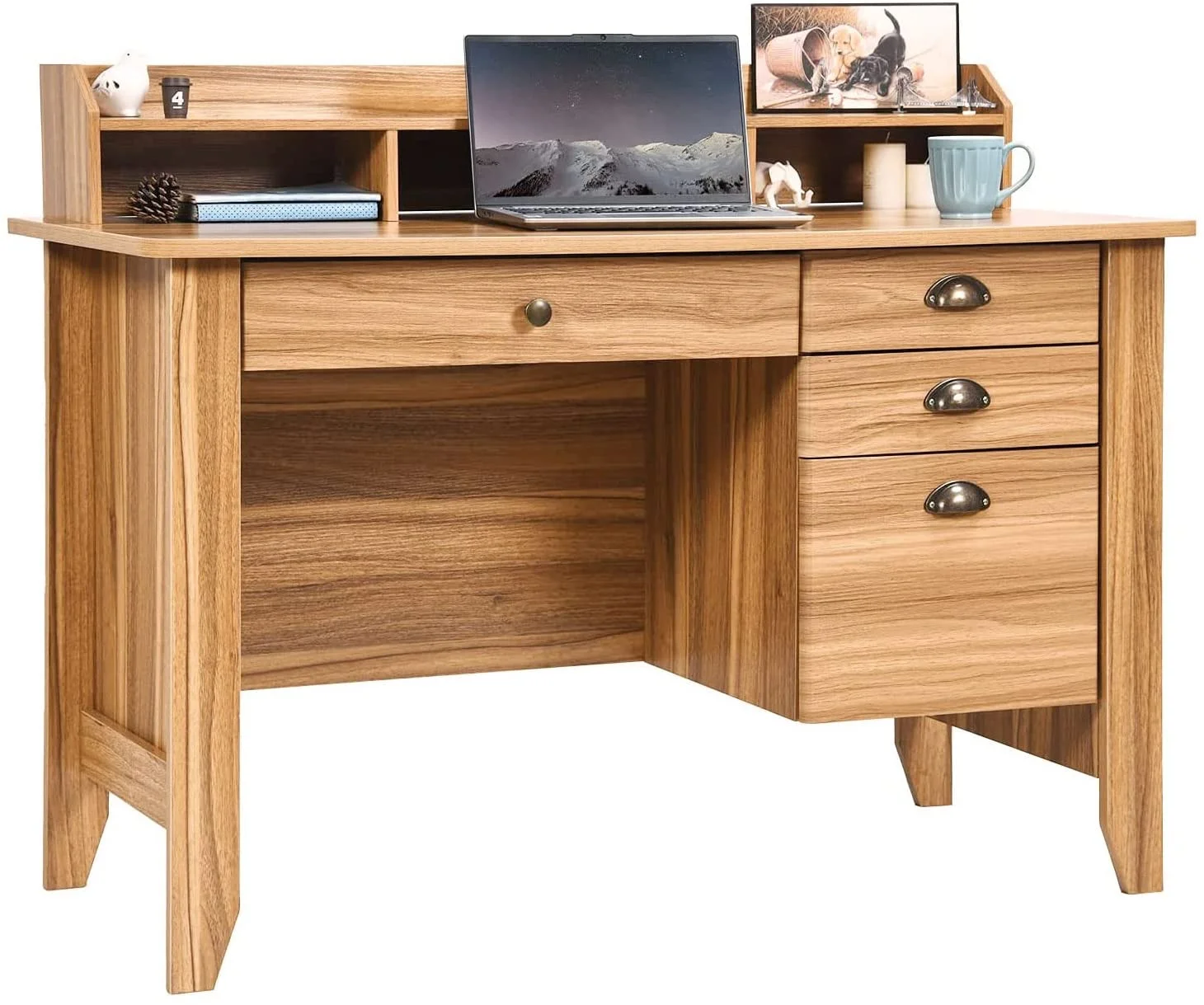 Computer Desk with Drawers and Hutch Shelf  Wood Executive Desk Teens Student Desk Writing Laptop Home Office Desk for Small Spaces  White Oak