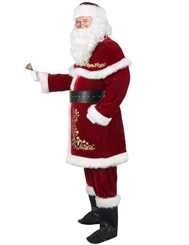 Santa Claus Costume for Men Santa Suit Adults 12pcs Mens Deluxe Professional Christmas Clause Outfit Xmas Suits Adult