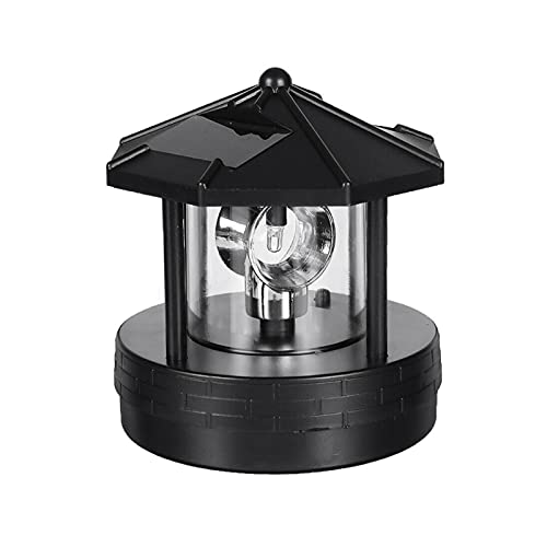Solar Lighthouse with Rotating Beacon, 360 Degree Rotating Lighthouse Outdoor Decor, Light House Decorations for Home, Decorative Lighthouse Figurine for Garden Patio (Black, 5.71x6.89 inch)