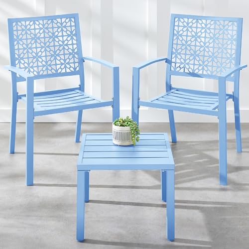Best Choice Products 3-Piece Outdoor Bistro Set, Stackable Modern Steel Furniture for Porch, Garden w/ 2 Chairs, Table, Geometric Decor - Sage Green