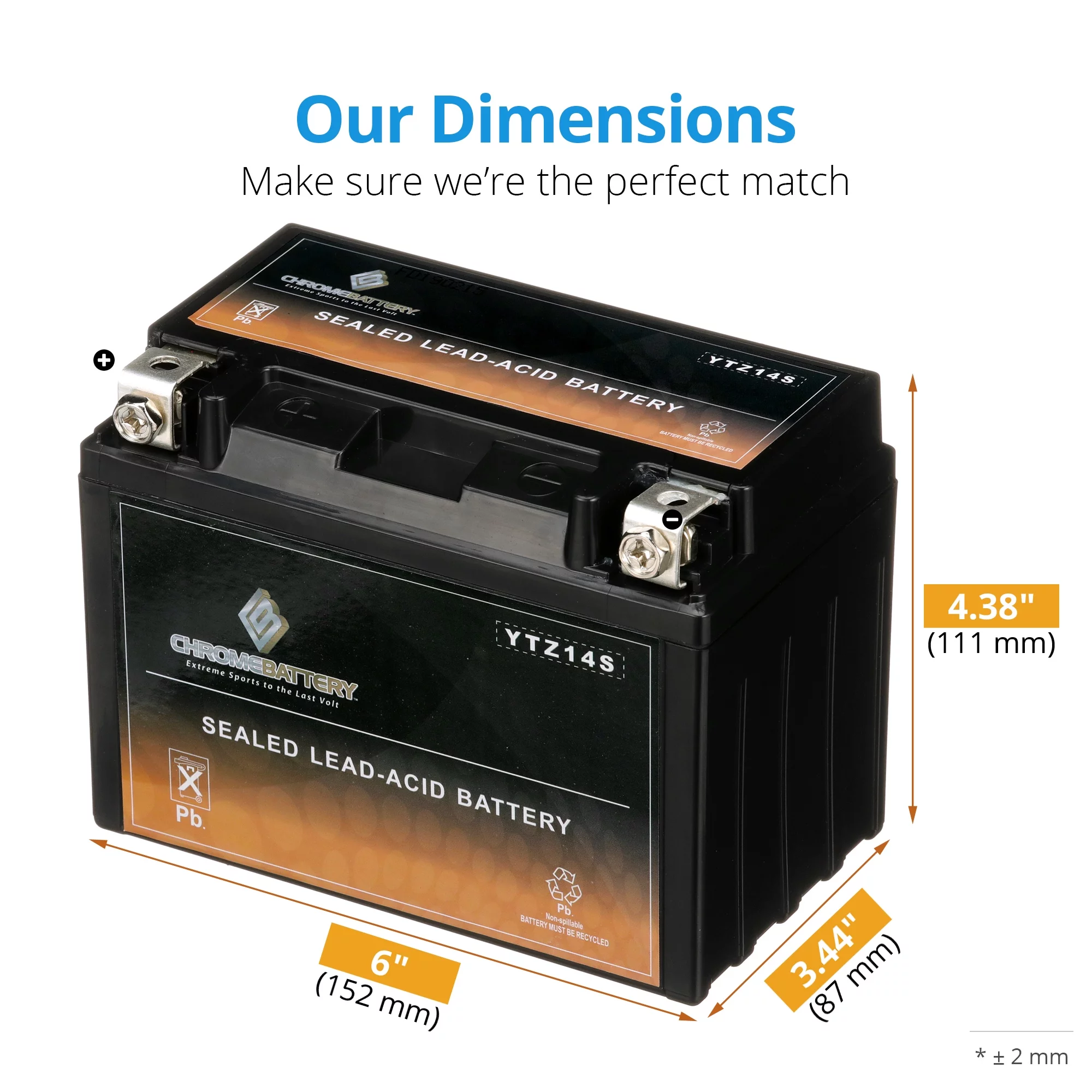 Chrome Battery Ytz14s-bs (ytz14s 12 Volts,11.2 Ah, 140 Cca) Motorcycle Battery for Honda Dn-01 680cc Years (2009 - 2013)