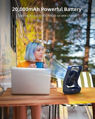 SLENPET 20000mAh Rechargeable Portable Clip on Fan, Last 78 hrs, 4 Speeds Camping Fan, Battery Operated Desk Fan with Light & Hook, 8 inch Personal Fan for Outdoor Golf Cart Stroller Camping