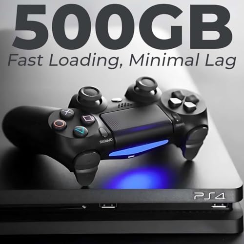 PlayStation 4 Slim 500GB Console Bundle - Includes the PS4 Slim Console 500GB, 2 Dualshock 4 Wireless Controllers, MicroUSB Charging Cable, HDMI cable, Wired Earbuds and Microfiber Cloth (Renewed)